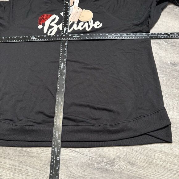 Philosophy Believe Santa Hat fur Sequin black Sweatshirt Cozy Winter NWT $68 2X - Picture 2 of 6